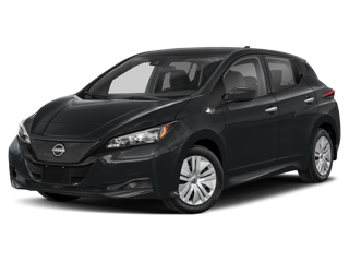 black 2024 nissan leaf front angle view